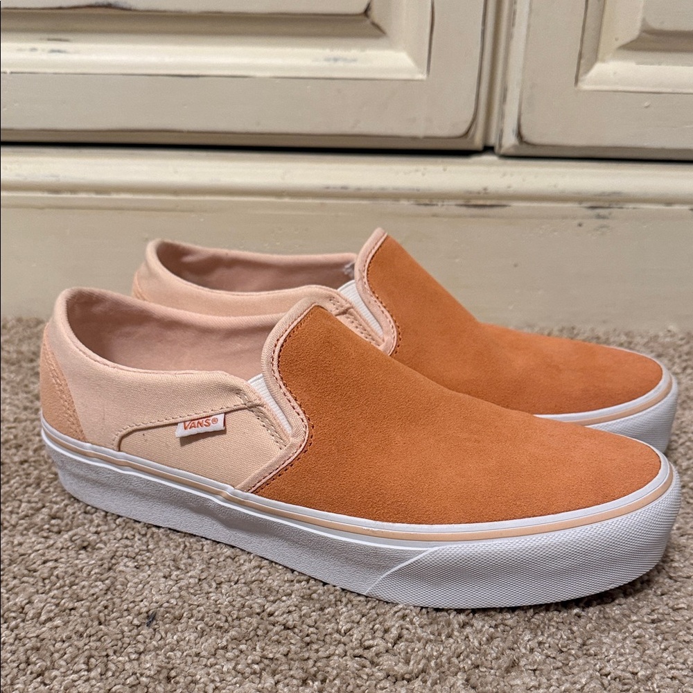 Vans Asher Platform Peach Color Block Slip-On Shoes